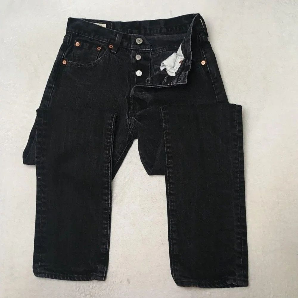Levis 501 Premium 93 Jeans Mens 28x30 Black Straight Classic Button Fly School